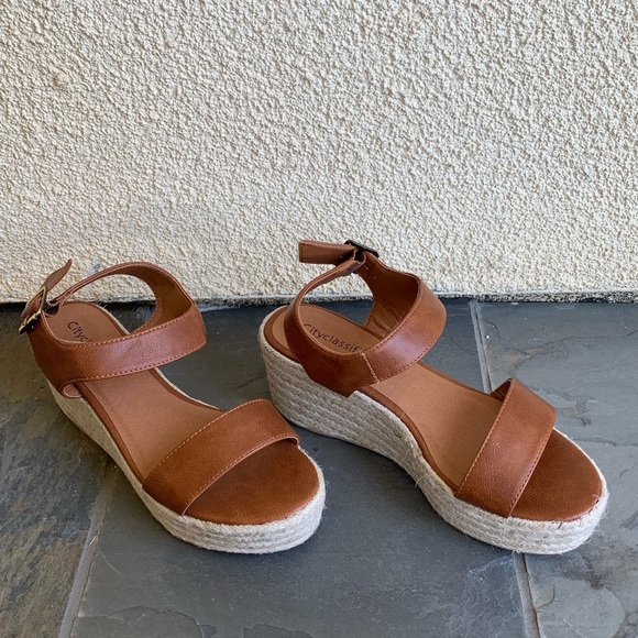 Tan Open Toe Ankle Strap Espadrille Wedge - Picture 7 of 7